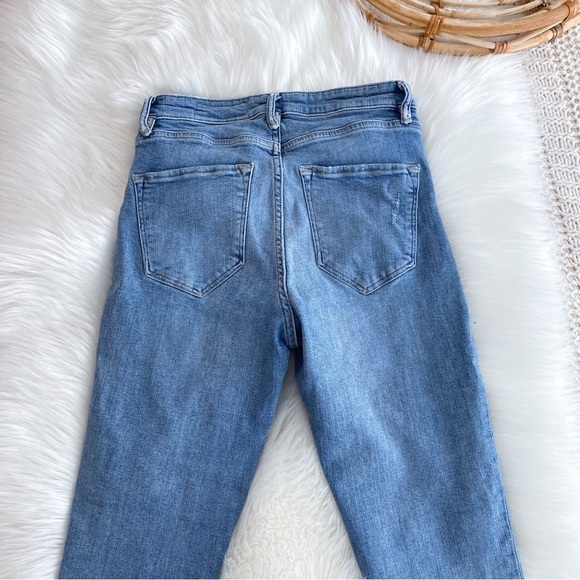 All Saints Roxanne Cropped Jeans Blue Raw Hem Distressed High Waisted Waist 28 - Picture 8 of 15